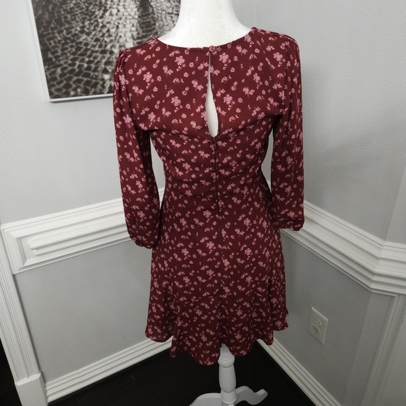 Jun & Ivy womens 3/4 sleeve floral burgundy dress size Small - Picture 6 of 7